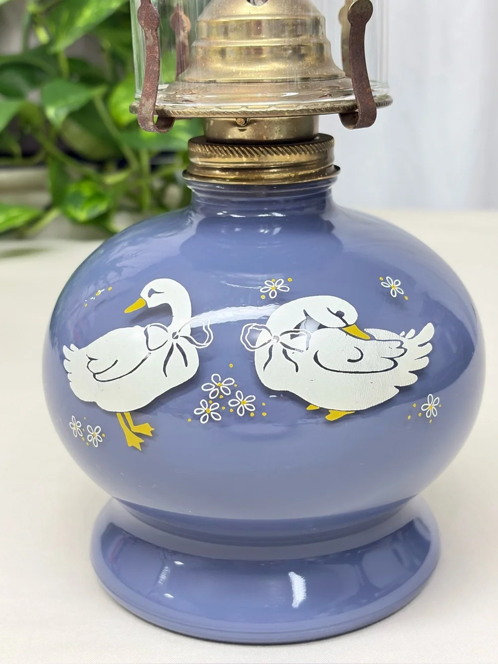Vintage Lamplight Farms Country Geese Oil Lamp Blue 1980s Cottagecore
